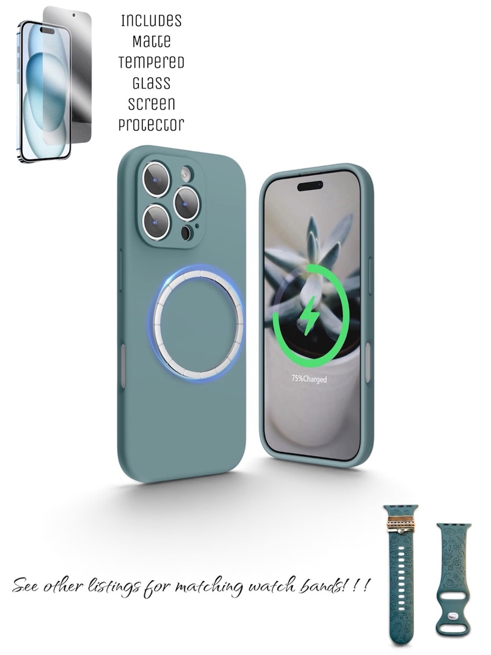 SURPHY iPhone 16 Pro Case Magnetic Liquid Silicone Matte Glass Screen Protector